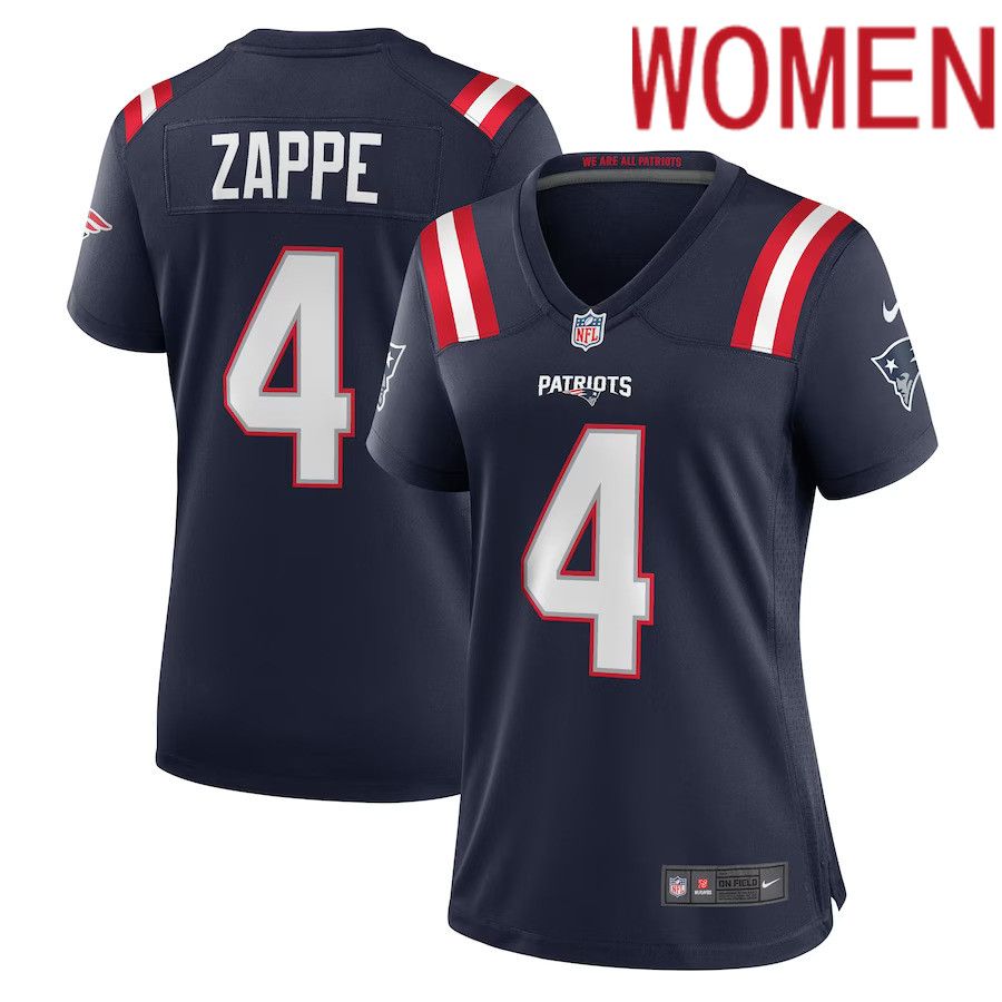 Women New England Patriots 4 Bailey Zappe Nike Navy Game Player NFL Jersey